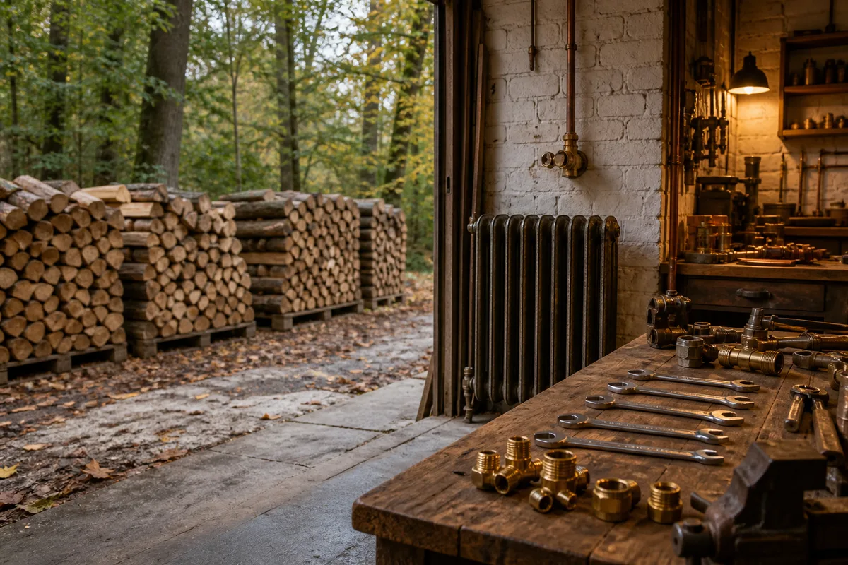 Stères de bûches de feuillus empilées en lisière de forêt lorraine